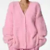 26 Otoño Invierno Nuevo Cárdigan de Punto Imitación Piel de Visón Transfronterizo Abrigo Suéter de Manga Larga Cuello en V Holgado Estilo Europeo y Americano para Mujer