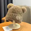 Touca Chapéu de Inverno Grossa de Pelúcia Quente Ursinho Fofo, Chapéu de Tricô para Outono e Inverno com Circunferência da Cabeça Grande