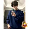 Sudadera Cleanfit para hombre de forro polar gris jaspeado, camiseta de manga larga de peso pesado estilo americano para otoño e invierno, corte regular en los hombros, ideal como capa interior