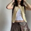 Camiseta retro estilo coreano com blocos de cor, gola redonda, manga curta para mulheres, novo modelo de verão, ombro normal, falsa peça dupla, corte justo, top versátil