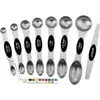 Amazon Transfronterizo Juego de Cucharas Medidoras Magnéticas de Doble Cabeza de Acero Inoxidable con 8 Piezas, Herramientas Magnéticas para Condimentos para Hornear con Escala
