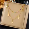 Collar Colgante Redondo de Moda para Mujer Cadena Apilable de Doble Capa Retro Acero Inoxidable Chapado en Oro Cadena para Clavícula con Sentido de Alta Gama