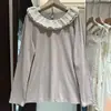 2026 Camiseta de manga larga con cuello de muñeca de encaje estilo japonés y coreano, camiseta de color liso, capa base, top ajustado elástico, ropa para mujer