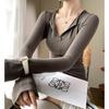 Camiseta Interior de Cuello en V Transfronteriza Europea y Americana para Mujer 2025 Nuevo Otoño e Invierno Modal Diseño de Nicho Camiseta con Solapa Top