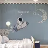 Papel de Parede Astronauta Espacial Azul Desenho Animado Papel de Parede Quarto de Criança Quarto de Menino Revestimento de Parede Revestimento de Parede de Quarto Mural Decorativo