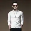Camiseta de algodón elástico de manga larga para hombre, cuello medio alto, top para primavera y otoño, fina, color liso, prenda interior, pijama, suéter