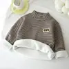 Sudaderas Espesas con Forro de Felpa para Niños, Camisetas Base para Niños y Niñas, Chaquetas de Felpa Versátiles Rayadas Calientes de Invierno para Niños Mayores