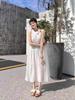 Vestido Halter Tie-Dye Embrião Branco Estéreo Duas Flores Feminino Verão Estilo Férias Delicado Saia A Branca