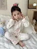 Pijama de niña estilo coreano, modelos de primavera y otoño, ropa infantil de manga larga para niñas, conjunto de ropa de casa de dibujos animados lindo y elegante para niños