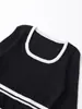 Suéter de Punto Rayado con Volantes de Cuello Cuadrado para Mujer Elástico Bloque de Color Manga Larga Casual Delgado 2026 Estilo Nuevo de Primavera