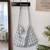 4481 Nuevo bolso de hombro estilo coreano para estudiantes, bolso de lona a cuadros azul leche, bolso cruzado informal para estudiantes