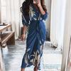 Vestido Europeo y Americano de Comercio Exterior INS Nuevo Sexy Estampado Plisado Irregular de Tirantes para Mujer