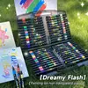 Conjunto de marca-texto com glitter de ponta dupla transfronteiriço, caneta de arte para desenho para estudantes de alto valor, caneta marcadora com glitter para destacar pontos chave