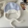 Gorro de Felpa con Bloques de Color Mezcla de Lana Estilo Coreano para Mujer, Gorro de Punto Cálido Retro para Otoño e Invierno que Protege las Orejas, Gorro Lei Feng del Noreste