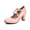 Nuevos Zapatos de Charol Británico para Mujer con Tira Cruzada Punta Redonda Planos Tacones Gruesos Altos Tallas Grandes 40-46 Zapatos de Exportación
