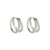 Pendientes dobles minimalistas de plata con incrustaciones de diamantes para mujer, pendientes de nicho elegantes y de lujo ligero, pendientes de aro exquisitos con un sentido de lujo y sofisticación