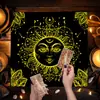 Mantel de Mesa con Cartas del Tarot, Mantel Decorativo en Tonos Oscuros, Resistente a Manchas, Mantel Antideslizante, Árbol Grande, Sol, Patrón Geométrico, Tela con Patrón Cuadrado