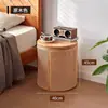 Cubo de almacenamiento de madera maciza personalizado con tapa, cesta para ropa sucia, taburete redondo de almacenamiento multifuncional para sala de estar de casa de huéspedes, cesta de almacenamiento de mesita de noche