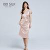 Vestido Nuevo de Seda para Mujer 100% Seda de Morera Largo Medio Cuello en V Cintura Se Puede Usar Delante y Detrás Falda Elegante con Tirantes para Mujer