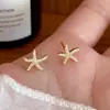 Pendientes de Estrella de Mar Completamente Diamantados en Plata de Ley S925 Chapada en Oro de 18 Quilates, Simples y Versátiles, Pendientes de Alta Gama, Elegantes y Modernos para Mujer