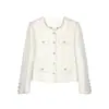 Jaqueta Tweed Branca Lantejoulas Estilo Francês, Top Elegante de Socialite Rica 130009