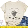 Camiseta Casual Europeia e Americana Homeschool Pr 22 6 Mama Transfronteiriça Verão Gola Redonda Manga Curta Tops Prontos para Mulheres