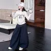 Conjunto de Sudadera Básica Elegante y de Moda para Niñas Primavera y Otoño Niñas Niños Mayores Estilo Coreano Casual Pantalones de Pierna Ancha Ropa de Otoño para Niños
