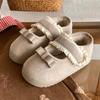 Sapatos Peludos Femininos Doces com Renda e Velcro para Outono e Inverno, Pantufas de Algodão da Moda Casual