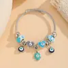 Pulsera de Cuentas con Agujero Grande Ojo Maligno Colgante Esmaltado Goteo Mano de Fátima Pulsera Ajustable Venta al por Mayor Transfronteriza
