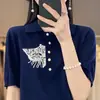 Tienda Insignia Shanghai Dan Nong/Camisa Base Chaleco de Punto Manga Corta con Bordado de Gato Primavera y Verano Top de Media Manga