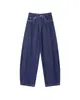 Jeans Lavados Vintage con Dobladillo Curvo para Mujer, Pantalones Banana de Corte Holgado, Pantalones Anchos con Caída y Desgastes en Dobladillo Curvo en Stock