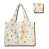 Bolsas de Compras Plegables en Stock, Bolsas Plegables Ecológicas, Bolsas de Almacenamiento Portátiles Creativas de Poliéster Estampado de Frutas en Stock
