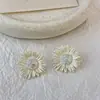 Pendientes de Tachuela de Girasol Recubiertos de Diamantes de Segunda Mano, Diseño de Lujo Ligero, Sensación de Alta Gama, Pendientes de Flor de Margarita de Moda con Aguja de Plata