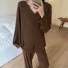 Pijama Feminino de Viscose Primavera e Outono Fino Simples Cardigan Manga Longa Calça Longa Conjunto Solto para Relaxar Adequado para Usar em Casa e ao Ar Livre