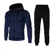Nueva colección de otoño e invierno: Sudaderas y pantalones de chándal de forro polar de color liso estilo europeo y americano, chándal deportivo casual para hombre con puntos, cierre de cremallera y capucha