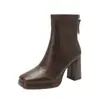 2026 Botines Nuevos de Tacón Grueso y Alto para Mujer Otoño Cómodos de Moda Punta Cuadrada Cremallera Trasera Botas Adelgazantes Botas Elásticas para Mujer