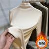Camiseta Interior de Alto Nivel con Base Acanalada Cepillada, Camiseta de Manga Larga para Otoño e Invierno, Top Elástico Acanalado de Cuello Medio Alto para Mujer, Top de Punto