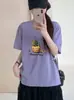 Camisa de Algodão de Bambu Solta Feminina Gola Redonda Manga Curta Versátil Emagrecedora Floco de Neve Algodão Direto da Fábrica