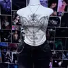 Verano Nuevo Y2K Milenio Chica Caliente Oscuro Retro Estampado de Alas Bloques de Color Ajustado Tubo Moda Femenina Europea y Americana