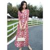 Vestido de Chá Slim V Decote Moda Estampa Folha Vermelha Vestido Feminino Pg Dvf Envelope 2025 Primavera e Verão Novo Estilo
