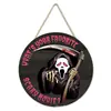 Decorações de porta redondas tridimensionais de madeira maciça personalizadas criativas transfronteiriças para Halloween placa de porta pendurada de madeira