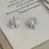 Brincos de Laço com Pérolas Coloridas para Macaron Agulha de Prata, Brincos Delicados e Gentis Estilo Doce, Acessórios de Orelha Versáteis de Luxo Leve de Alta Qualidade