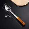 Juego de espátula, cucharón y espumadera de acero inoxidable con mango de imitación madera, juego de utensilios de cocina engrosados para uso doméstico