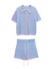 Conjunto de Malha Casual Feminino Novo para Exportação Transfronteiriça Europeia e Americana: Camisa Polo de Malha + Conjunto de Shorts de Malha