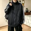 Chaqueta deportiva para hombre, sudadera de cárdigan gruesa de tres rayas, estilo deconstruido de otoño, chaqueta retro con cuello alto, estilo americano de peso pesado