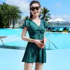 Traje de baño de dos piezas para mujer talla grande, conservador, adelgazante, para mujer de mediana edad, H2219