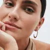 Brincos Minimalistas Banhados a Cobre 18K com Zircônia em Formato de C, Tarraxas de Prata S925, Brincos Criativos Tendência Simples