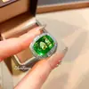 Brincos, Anéis, Conjuntos de Diamante Verde, Colares Pingente com Pedras Preciosas Esmeralda para Mulheres, Cobre Retangular de Alto Carbono Verde Maçã