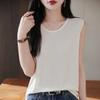 Primavera y Verano Nueva Llegada Lana Peinada Cuello Redondo Chaleco Tejido Color Sólido Suéter Holgado Top sin Mangas Camisa Base