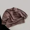 Camisetas de Primavera y Otoño para Niños y Niñas, Ropa de Marca Elegante y a la Moda, Estilo Bosque, Camisa Básica de Color Sólido con Bolsillo